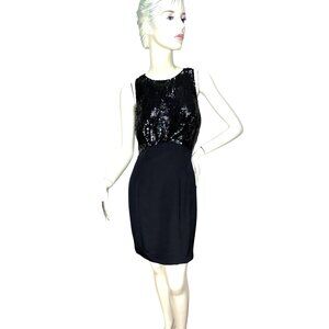 1980s Oleg Cassini short black dress with sequin top and racerback  Size 6